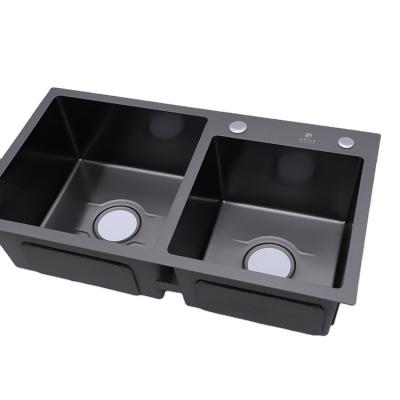 China Without Faucet High quality black double bowl manual customized stainless steel kitchen workstation for sale