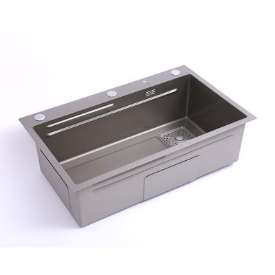 China Without Faucet Household nano large single tank vegetable washing tank Kitchen vegetable washing basin Stepped stainless steel sink for sale