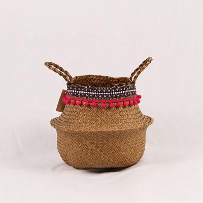 China Eco-friendly Home Handmade Vegetable Plankton Woven Storage Basket Flower Pot Tidy/Storage Straw Basket for sale