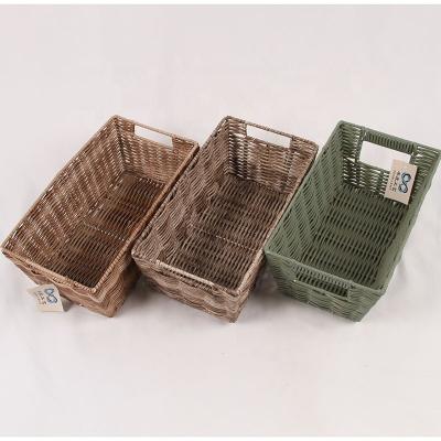 China Apperance Modern Hot Selling Plastic Rattan Storage Basket PP Rattan Eco-friendly Plastic Wicker Woven Fruit Basket for sale