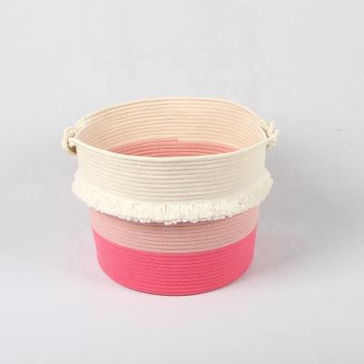 China Popular High Quality Eco-friendly Cotton Rope Laundry Basket Woven Rope Basket Tidy / Storage Basket With Macrame for sale