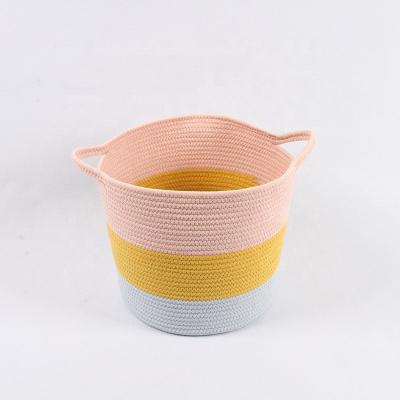 China 2022 New Viable Fashion Cotton Rope Rainbow Children Play Decorative Woven Storage Basket Storage Baskets for sale