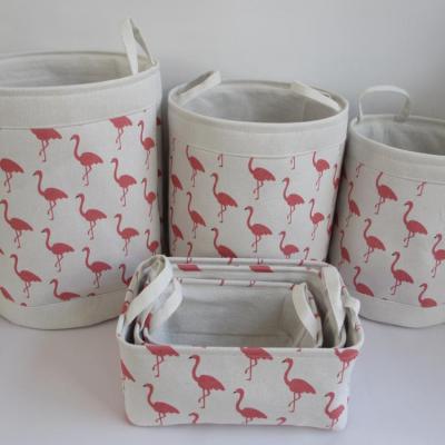 China Sustainable Canvas Storage Basket With Flamingo Print Design for sale