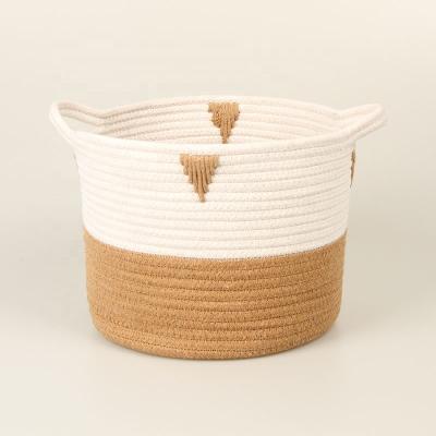 China Sustainable Cotton Rope Basket With Handle Collapsible Toys Laundry Storage Basket for sale