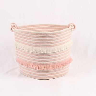 China Modern Hot Selling Large Size Cotton Rope Hamper Laundry Baskets Cotton Rope Organizer Storage Basket With Macrame for sale