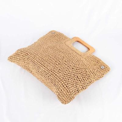 China The Other New Fashion 2022 New Bali Paper Straw Bag Vellum Summer Beach Straw Handbag Bag Large Capacity With Wooden Handle for sale