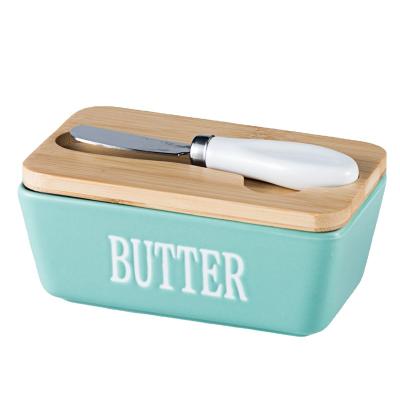 China Freshness Preservation Hot Selling 350ML Wholesale Ceramic airtight Butter Keeper Dish storage Butter Dish With Lid and knife for sale