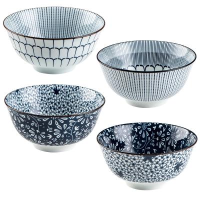 China Sustainable New Arrival 2024 round Korean Japanese ramen bowl rice bowl ceramic ramen bowl set with flower pattern for sale