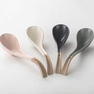 China Modern Whole sale multi color stoneware Chinese spoon ceramic soup spoon with long handle for sale