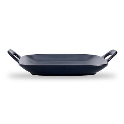 China Ceramic Wholesale matte black square Bakeware Pan Bowl Plates ceramic baking dish With double Handle For Restaurant for sale