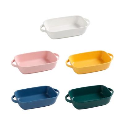 China Sustainable Wholesale Fine Quality Small Square Ceramic Rectangular Baking Dish For Oven for sale