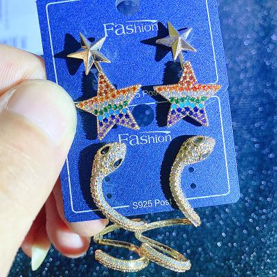 China PUSHI fashion proveedor joyeria mujer accessories jewelry animal matching earrings snake zircon letter stud earrings lot for sale