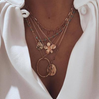 China PUSHI Fashion Asesoris Action Spells Fashion Necklece Women Jewelry Supplies Moon Star Layer Necklace Multi Mix Wholesale for sale