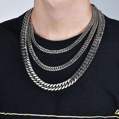 China PUSHI High Quality Wholesale Stainless Steel Chain Link Necklace Bracelet Mens Jewelry Fashion Hip Hop Cuban Necklace for sale