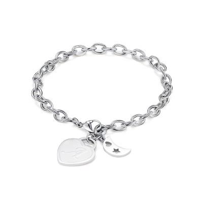 China Jewelry 26 letter heart stainless steel chain bracelet PUSHI fashion bracelet moon bracelet accessories simple pendant star gift for sale