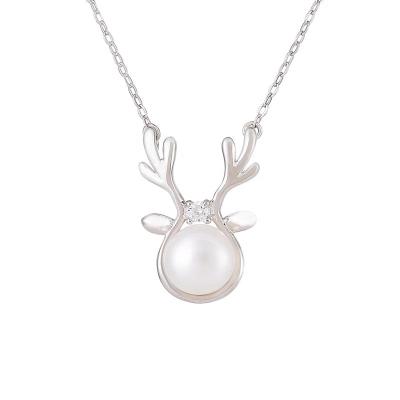 China PUSHI New Simple Deer 925 Sterling Silver Pearl Necklace for sale