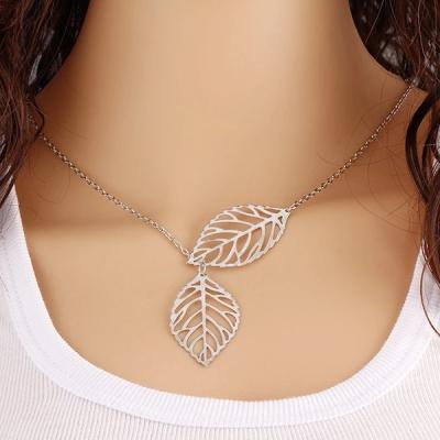 China PUSHI Fashion Simple Tasty Handmade Charm Necklace Leaf Layered Layered Leaf Necklace Jewelry For Girls for sale