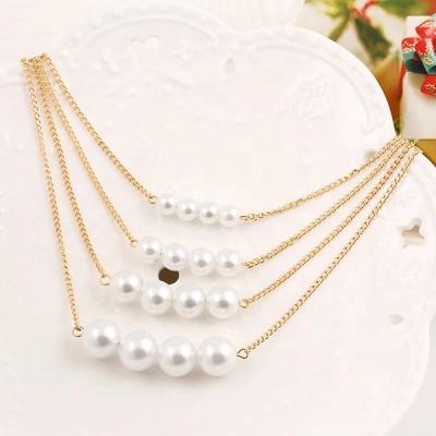 China PUSHI fashion multi layer pearl necklace temperament chain sweater necklace artificial jewelry wholesale for sale