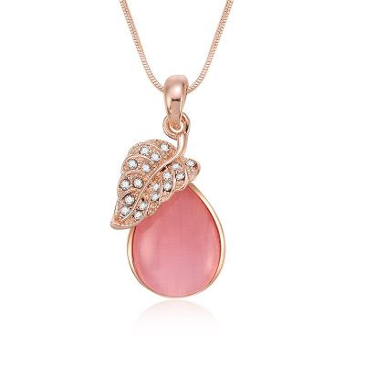 China PUSHI Diamond Necklace Girls Simple Pink Initial Necklace Rose Gold Leaf Shape Accessories Women Necklace for sale