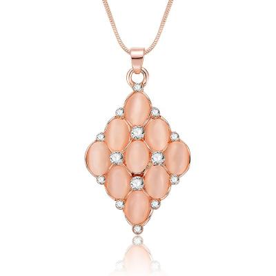 China New Brief Simple Fashion PUSHI Fine Shape Pink Opal Rose Gold Zircon Tree Necklace Gold Plated Geometry Pendant Necklace for sale