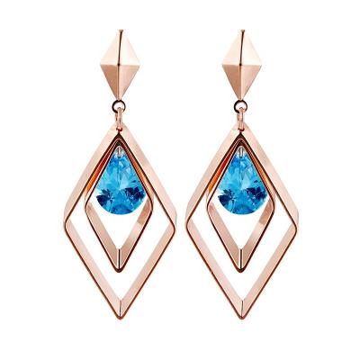 China PUSHl Simple 925 Sterling Silver Geometric Women Earrings Korea Blue Crystal Jewelry Earring Needle Stud Earrings for sale