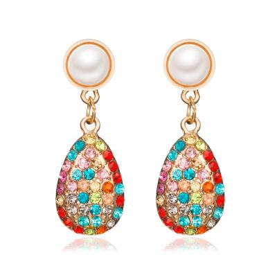 China Fashion PUSHl diamond drop pearl earrings full zircon earrings women simple luxury retro earring color for sale