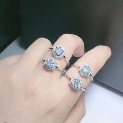 China Fashion PUSHI moissanite 1.0ct 925 silver moissanite wedding ring 2ct moissanite diamond ring engagement rings for women for sale