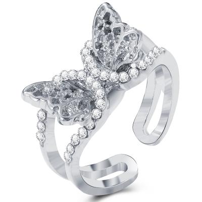 China PUSHI FASHIONABLE New Product Creativity Plating Open Ring Silver Color Butterfly Ring Female for sale