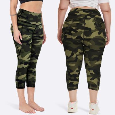 China Plus Size Breathable Spandex Polyester High Waisted Custom Logo Printed Women Home Workout Sports Yoga Capri Tights On Sale for sale