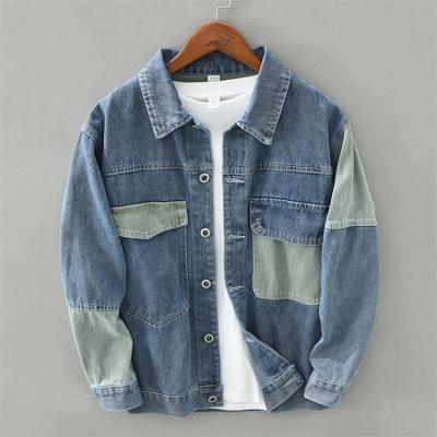 China Autumn Denim Men's Anti-pilling Denim Jacket Coat Shirts Fashionable Patchwork Denim Jacket Machining Top Shirt Patchwork Men's Jeans Jacket Shirts for sale