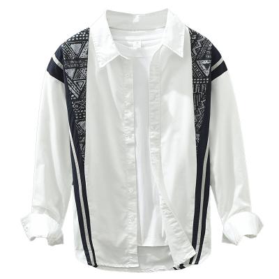 China 100% Cotton Vintage Anti-Shrink Collar Down Plain White Black Luxury Pure Cotton Male Patchwork Long Sleeve Shirts For Man for sale