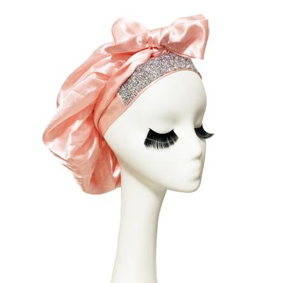 China Soft\Comfortable Most Bling Custom Satin Rhinestone Double Layer Hair Hoods And Durags Headbands Luxury Set for sale