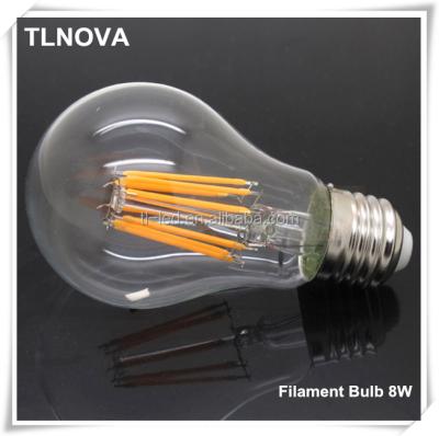 China 2017 Glass Filament Bulb Lights 2017 LED A19 A60 Dimmable 360 ​​LED Filament E27 E26 B22 4W 6W 8W CE Rohs CE Rohs FCC INMETRO for sale