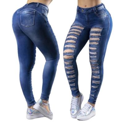 China Wholesale QUICK DRY Custom Hole Design Skinny Stripe Pants Stretchy Women's Jeans for sale