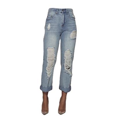 China OEM wholesale custom jeans QUICK DRY denim wide leg pants ripped straight distressed jeans women for sale