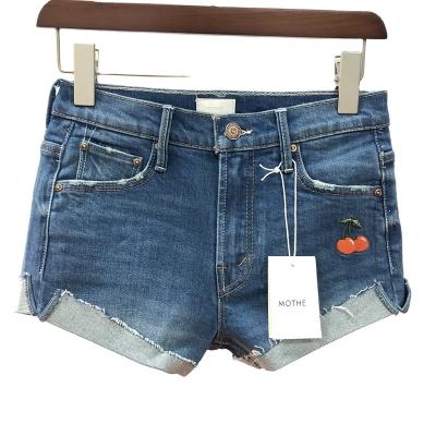 China 2022 Customized Casual Lady QUICK DRY Button Women Denim Jean Shorts Summer Embroider Pants for sale