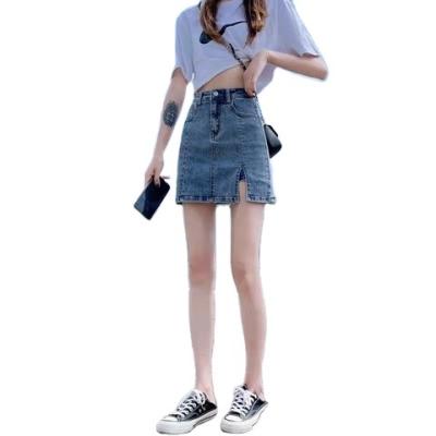 China Breathable Denim Jean Skirt Mini Denim Quality High Waist Jeans Style Slit Jean Skirt for sale