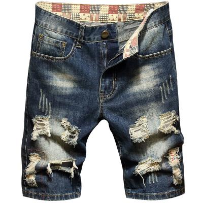 China Wholesale Custom Breathable Denim Lattice Streetwear Jeans Plus Size Ripped Short Pants Men's Jeans for sale