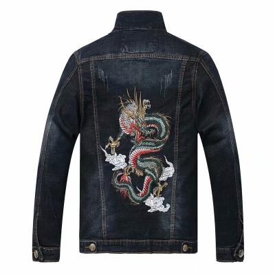 China 2022 Thick Men's Denim Jackets OEM Cotton Button Breathable Jean Lattice Custom Loose Embroidery Clothing for sale