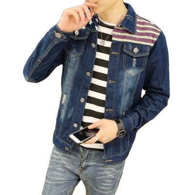 China Wholesale Custom Made High Quality Jean Coat Star Stripe Pattern Patch Denim Men Jacket Lattice Breathable for sale