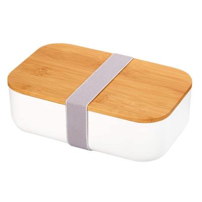 China 2022 Hot Selling Disposable Plastic Bento Lunch Container With Bamboo Lip 1000ml Food Jar Use In Camping,Hiking,Family Activities Te koop