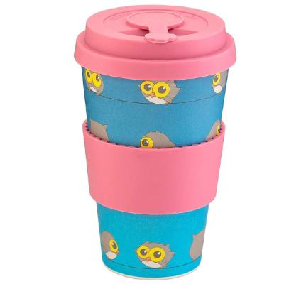 China Cute Animal Pattern Color 16OZ Coffee Mug PLA Pattern Bamboo Mug Plastic Material Eco-Friendly Viable Fiber Only for sale