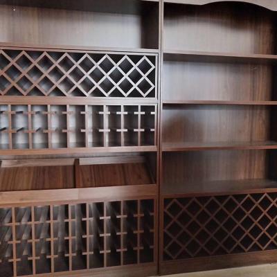 China Corrosion Protection Red Wine Display Stands With Wooden Cabinet Shelf Steel Rack for sale