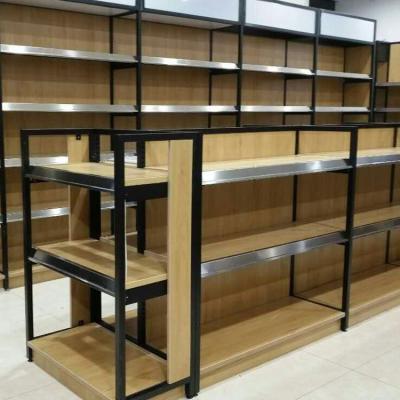 China 1)Supermarket 2)stores customized wooden gondola shelf shop metal display rack supermarket equipment rack for sale for sale