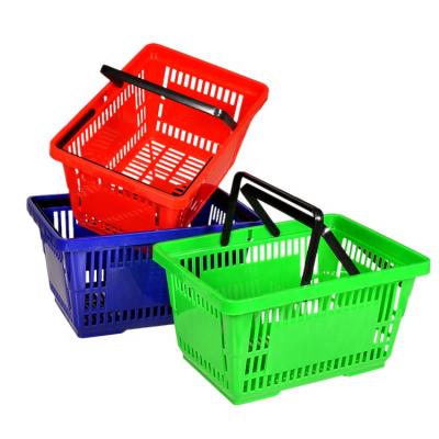 China Eco - Friendly Red Blue Green Plastic Material Supermarket Shopping Basket for sale