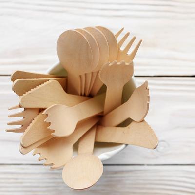 China Disposable Wooden Forks Spoons Knives Eco-friendy Birch Wood Cutlery For Party for sale