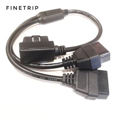 China Many Cars For ELM327 2IN1 Full 16pin Connected OBD II 1 Female Male 2 To Elbow Splitter Extension Cable 16Pin OBD2 Y for sale