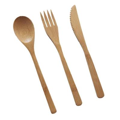 China Wholesale Biodegradable Bamboo Utensils Stocked Set 3pcs Fork Spoon Knife Wooden Cutlery Set for sale