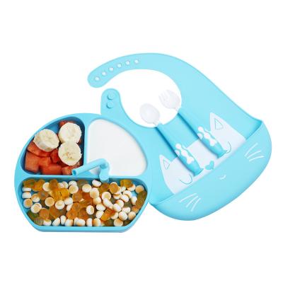 China Viable Wholesale Food Grade Silicone Baby Tableware Silicone Dinner Dish Bibs Set for sale