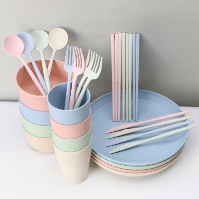 China Sustainable Factory Hot Selling Wheat Straw 24pcs Dinnerware Set Eco-friendly Degradable Dish Set for sale